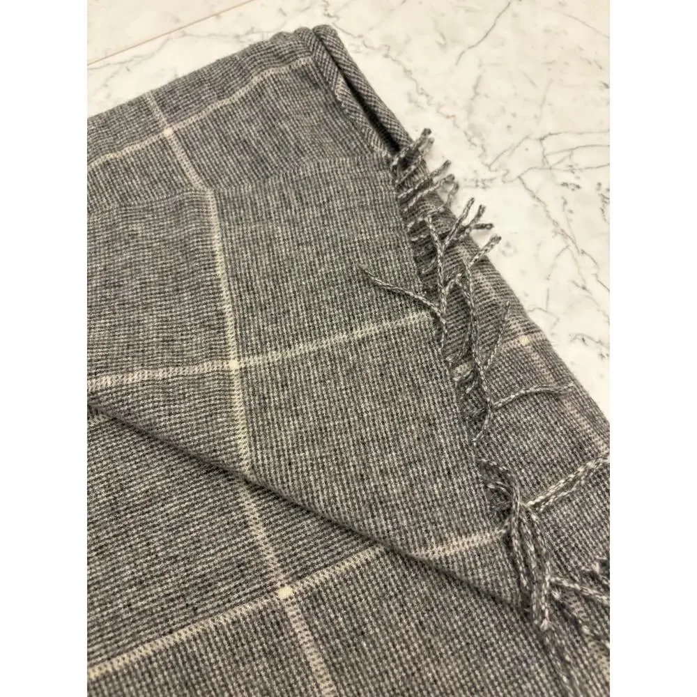 Madewell Grey Black White Plaid Cape Scarf Armholes w fringe Wool Overzied